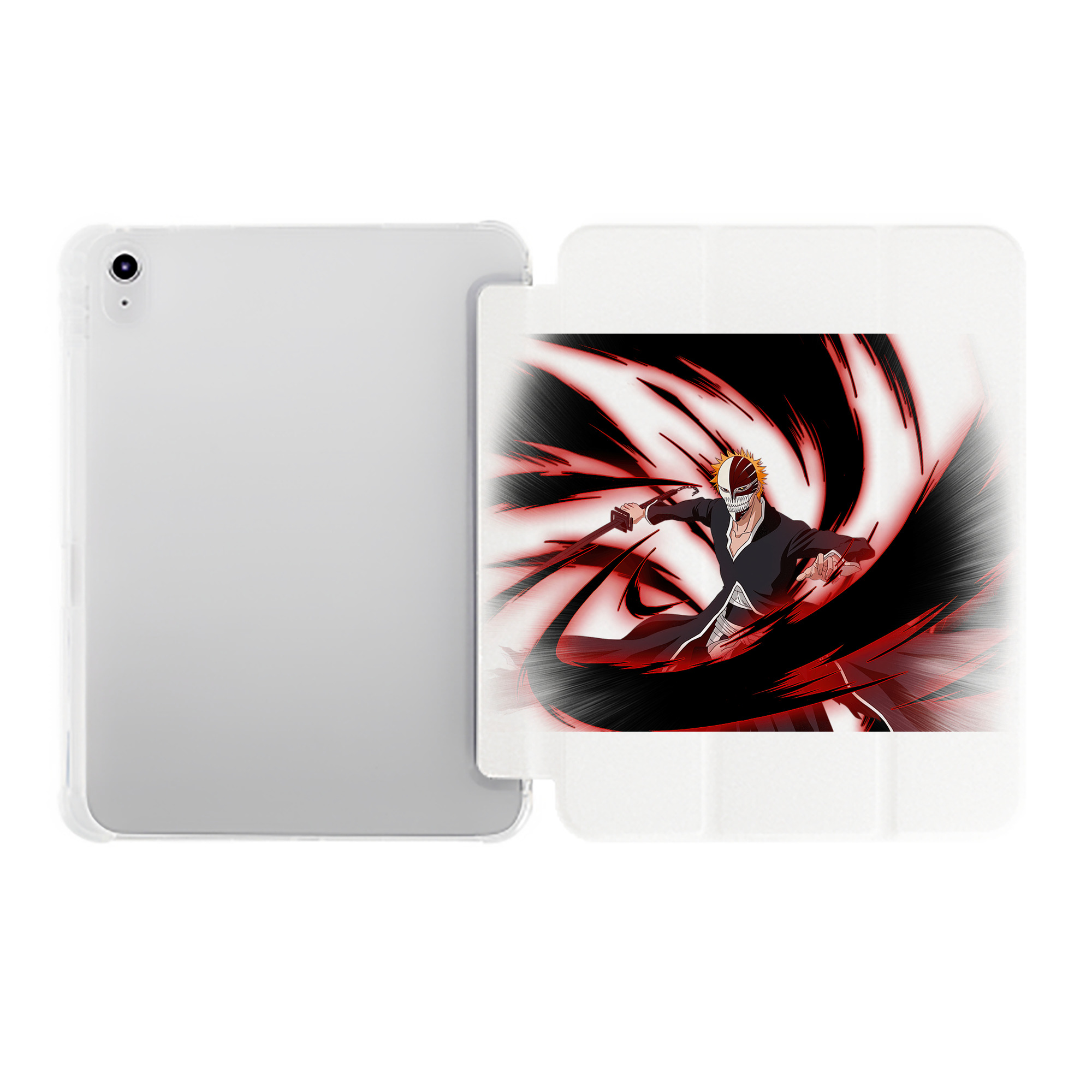 （画像用） ブリーチ 黒崎一護（くろさき いちご）BLEACH Kurosaki Ichigo IPad ケース ペン収納付き 三つ折りスタンド PUレザー×シリコン 対応機種9.5/10.5/10.9インチ